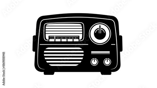 Classic Retro Radio Receiver Icon Black Silhouette on Isolated White Background