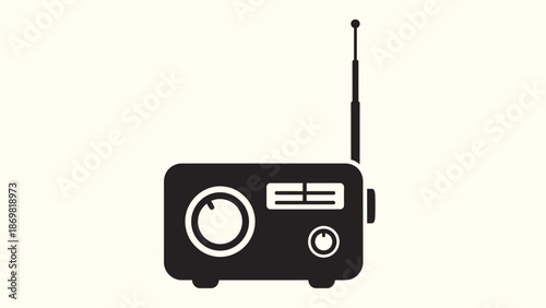 Vintage Style Radio Receiver Black Silhouette Icon on Light Background