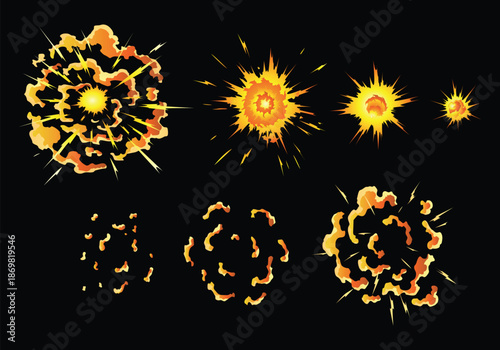 Animated Fiery Explosion Bursts in Dynamic Sequence.