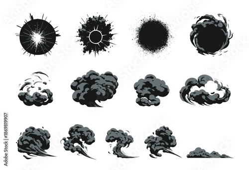 Black Ink Splatters Burst Clouds Silhouette Collection.