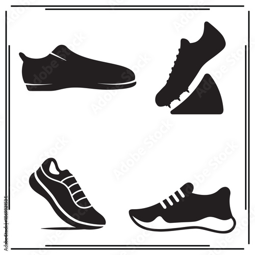 A big collection of shoe silhouette set, shoe silhouette logo isolated on white background.			