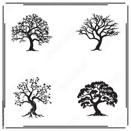 A big collection of Tree silhouette set, Treesilhouette logo isolated on white background.			