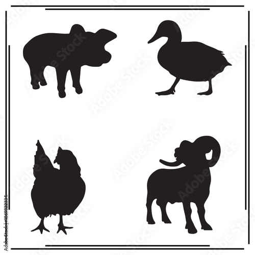 A big collection of Wild Animal  silhouette set, Wild Animal  silhouette logo isolated on white background.			