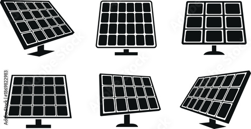 Solar panel silhouette vector, renewable energy illustration, photovoltaic array design, eco power graphic art, cad drawing flat vector illustration