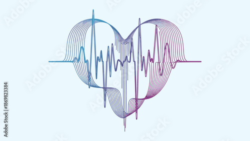 Abstract Heart Shape Illustration Formed by Stylized Audio Waveforms in Blue and Purple Gradients