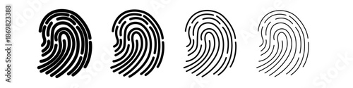 Touch iID icon set. Fingerprint sign. Identification icons. Finger scanner. Biometric verification. Vector.