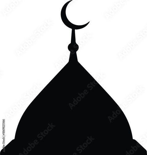 Illustration simple black mosque dome silhouette with crescent moon finial silhouette vector