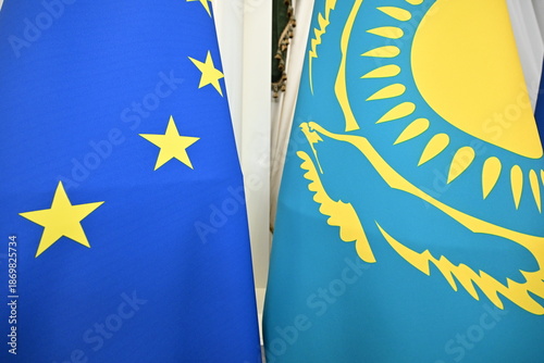 EU flag, Europe, union, flag of Kazakhstan and the European Union, EU, symbol, euro, European Union and Kazakhstan, European Union and Kazakhstan investment, flags, country, flag of Kazakhstan and the