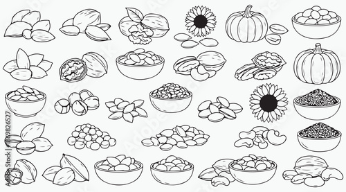 Premium Nut and Seed Mix Collection - Healthy Superfood Line Art Set