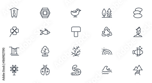 Collection of Nature Environment Line Icons Symbols.