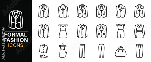 Formal outfit and apparel icon collection in minimal style