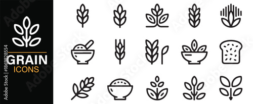 Editable grain and cereal crop icons collection