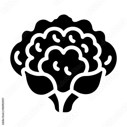 Simple black silhouette icon of a fresh cauliflower vegetable perfect for healthy eating designs