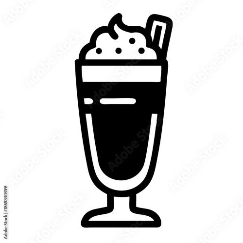 Iced coffee or milkshake with whipped cream and a wafer stick vector icon