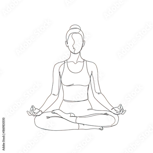 Serene silhouette yoga meditation pose outline art transparent background