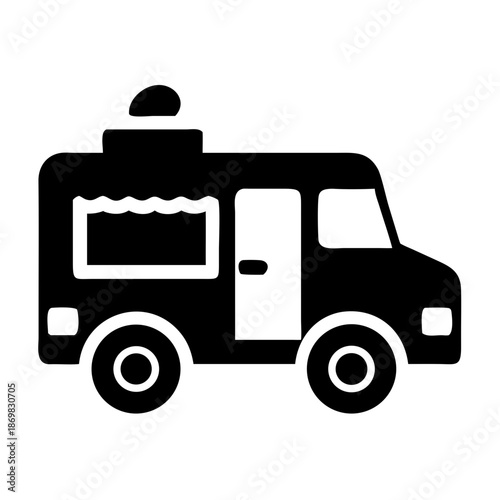 Black and white icon of a charming food truck ready to serve delicious treats