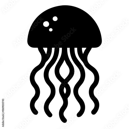 Minimalist black jellyfish icon representing ocean life and aquatic themes