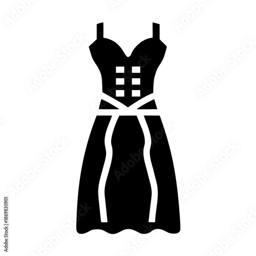 Classic black dirndl dress icon representing traditional german and bavarian folk costume