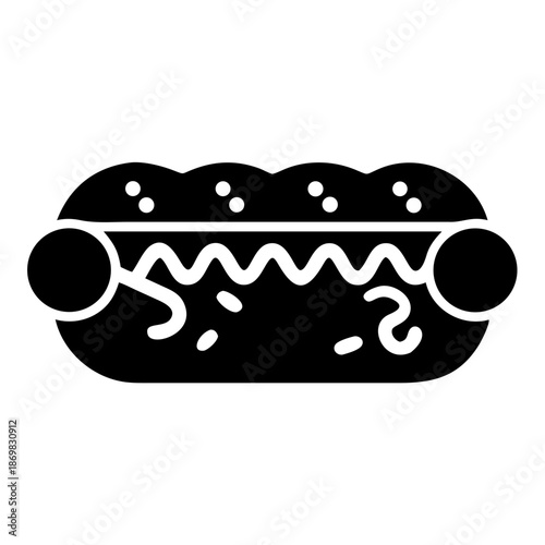 A classic hotdog icon with toppings, representing fast food and popular street snack