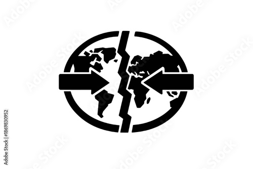 Geopolitics border dispute icon representing territorial conflict and divided regions. Black flat vector icon with transparent background for news graphics and analysis.