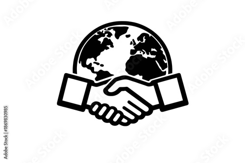 Geopolitics diplomacy icon representing international relations and global agreements. Black flat vector icon with transparent background for news graphics and reports.