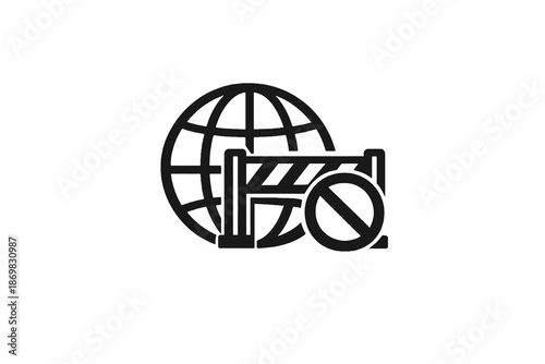 Economic sanctions vector icon showing international trade blocks and geopolitical pressure. Black flat icon ideal for editorial visuals and global economy analysis.