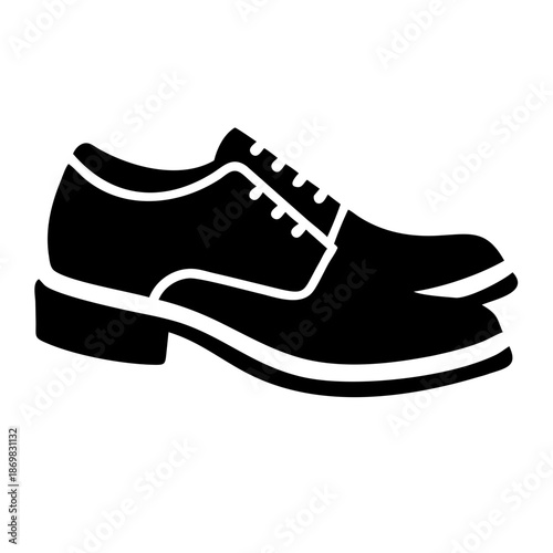 Black and white illustration of a classic men's formal shoe with laces, perfect for icons