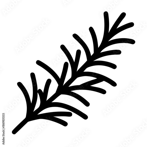 Simple black outline illustration of a fragrant botanical sprig with needle-like leaves