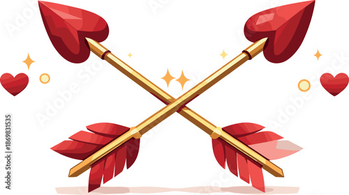 Elegant Cupid Arrows. Elegant cupid arrows crossing softly in midair with romantic symmetry, modern flat vector illustration