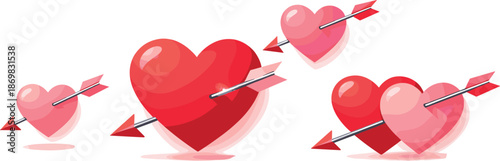 Arrow-Pierced Hearts. Heart shapes pierced by sleek arrows in a clean romantic composition, modern flat vector illustration