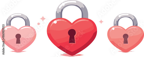 Heart Lock Illustration. Padlock-shaped hearts centered with calm symmetry and clean spacing, modern flat vector illustration