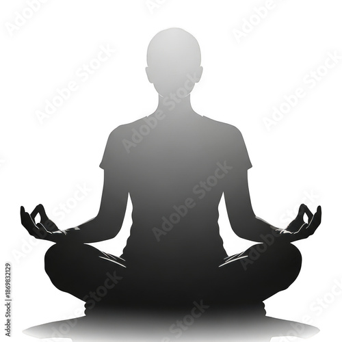 Silhouette of person meditating in lotus pose zen mindfulness practice transparent background