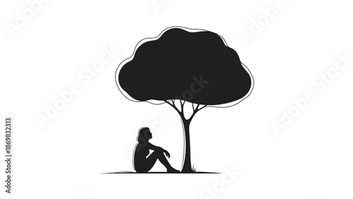 Silhouette of Person Sitting Under Tree.