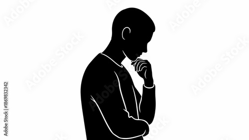 Thoughtful Man Silhouette Deep in Thought.