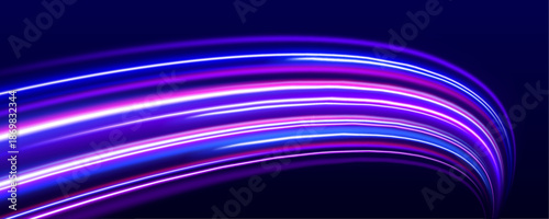 Neon light spiral expands outward with dynamic motion. Glowing curves create a sense of speed and rotation. Abstract futuristic design with powerful energy flow.