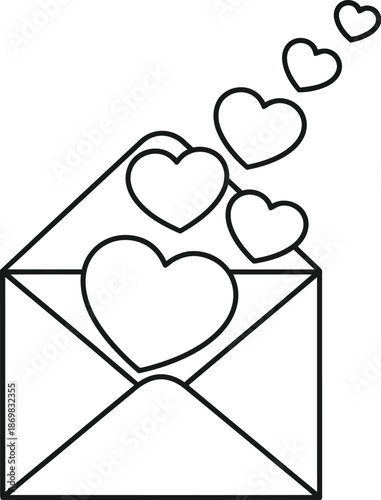 Envelope with hearts flying out love letter
