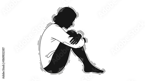 Silhouette of a Sad Person Sitting Alone.