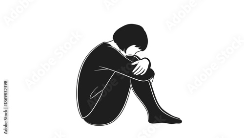 Depressed Person Sitting on Floor Alone.