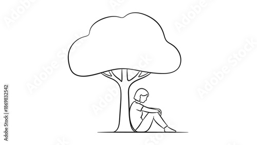 Person Relaxing Under Tree Simple Illustration.