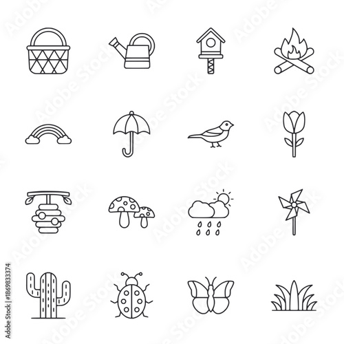 Line Art Icons Collection of Nature Outdoor Elements.