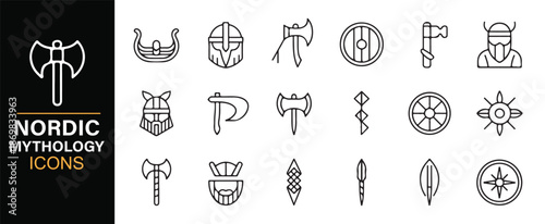 Norse gods and Nordic mythology icons for history and fantasy designs