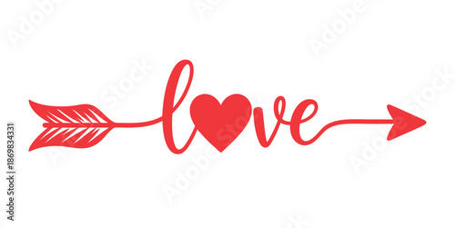 Valentines day icon with red heart and arrow forming love symbol