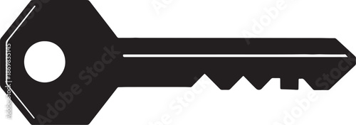 Black and white key with circular hole and jagged edge also transparent background