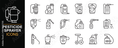 Garden and farm spraying equipment outline icon collection