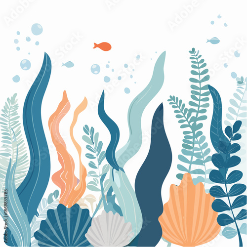 Underwater Botanical Sea Plant Flat Vector Wallpaper