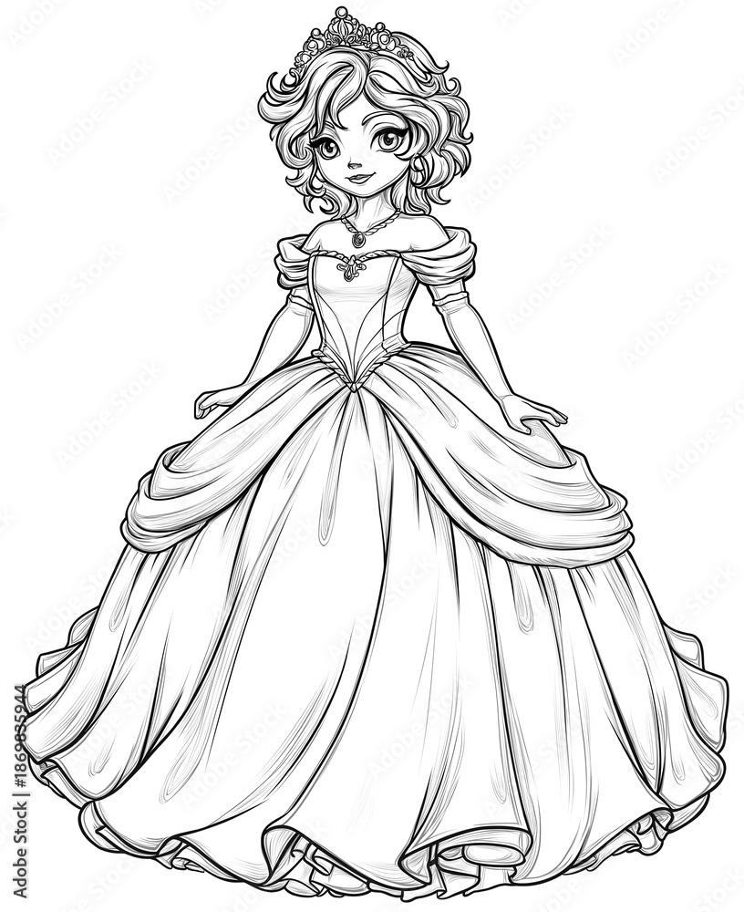 Fototapeta premium Coloring for children and adults, fairy princess.