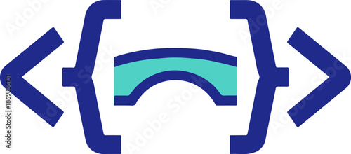 Modern Duotone API Integration Icon with Bridge and Code Brackets. Software Connection and Web Development Vector Illustration.