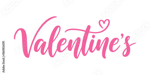 Valentines day greeting card with pink lettering and heart symbol