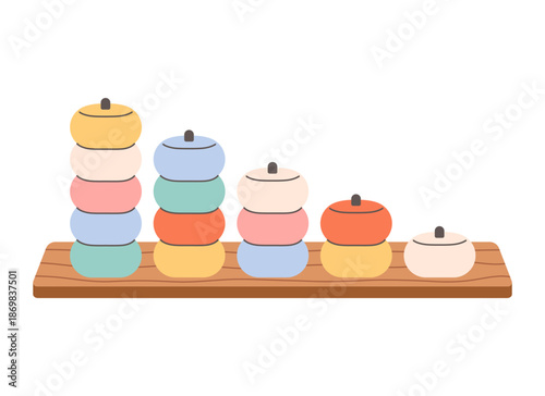 Educational children game for motor skills and logical thinking, preschool activities concept. Montessori game for infants and toddlers. Flat vector illustration