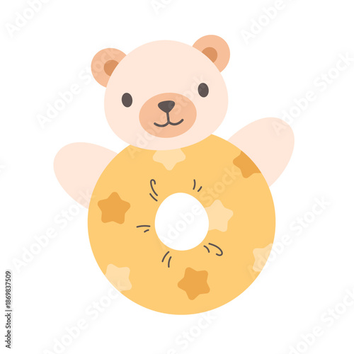 Cute plush baby rattle toy for newborns and infants. Soft and safe baby toy. Flat vector illustration